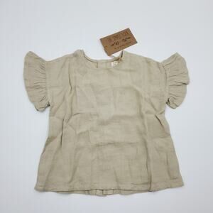 The Simple Folk The Frill Linen Top in Oatmeal Size 6/9 Months